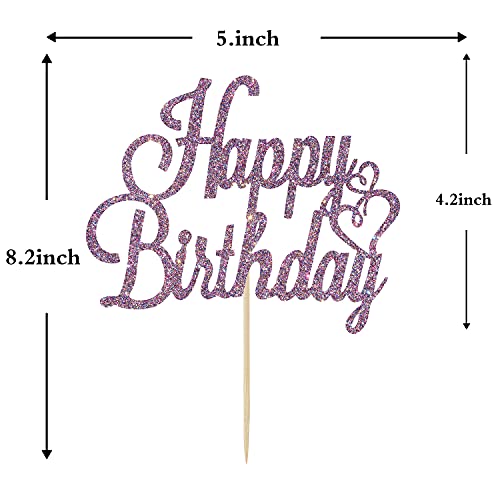Purple Glitter Happy Birthday Cake Topper, Birthday Party Decorations Supplies #TOP4
