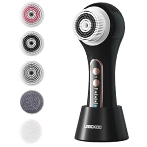 Face Scrubber Exfoliator, Rechargeable Facial Cleansing Brush with 2-Way Rotation & 3 Modes, 30-Day Runtime, 5 Brush Heads for SPA-Level Care, IPX7 Waterproof, Deep Cleaning for All Skin Types