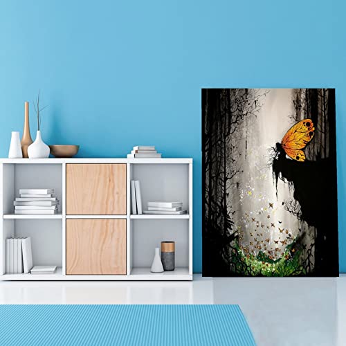 Butterfly Fairy Forest Magic Wings Art Poster Modern Living Room Bedroom Wall Decor Canvas Painting Canvas Painting Wall Art Poster For Bedroom Living Room Decor 16X20Inch(40X51Cm) Unframe-Style #TOP1