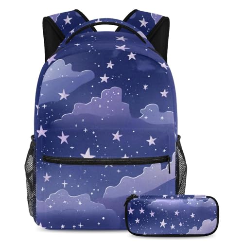 Ensemble cartable 2 pièces avec sac à dos grande capacité et trousse ciel étoilé