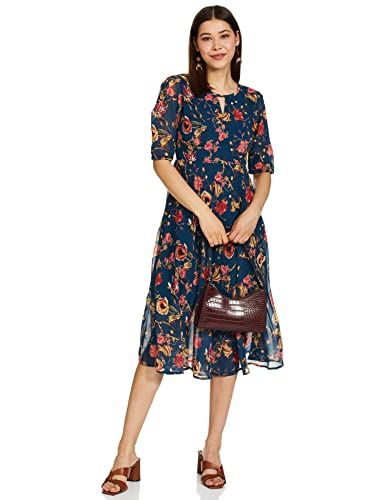 Image of Amazon Brand - Eden & Ivy Women's Georgette Fit & Flare One Piece Midi Length Dress (with Lining)