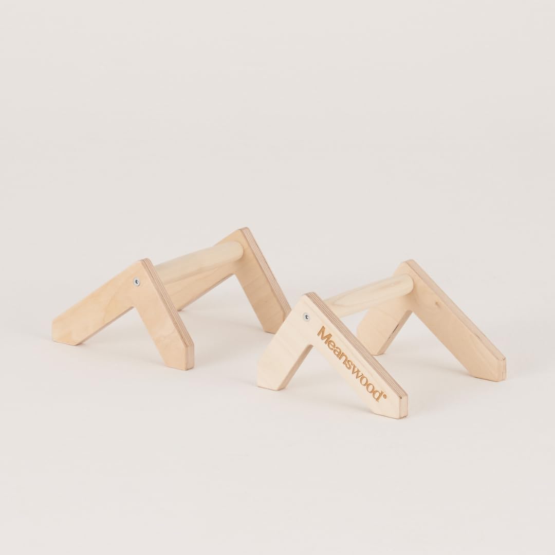 Meanswood Maniglie per Flessioni in Legno – Parallele Basse Calisthenics Professionali per Push Up, Allenamento a Corpo Libero e Barre Flessioni