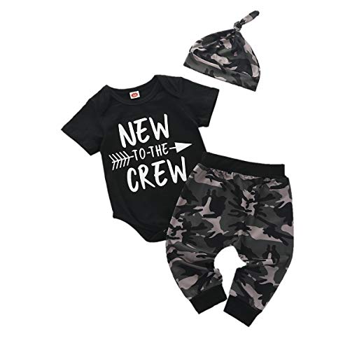 Baby Boy Outfits Clothes Newborn Infant Ontfit Bodysuits Long Sleeve Romper + Pants + Hat 3PCS Outfit Set Black