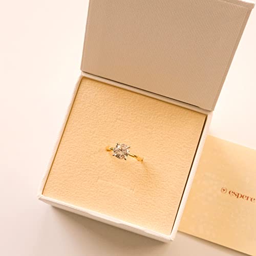 Espere 18K Gold Plated Sterling Silver Round Cut 2 Carat Cubic Zirconia Solitaire Engagement Ring | Women's Thin Band Cz Promise Ring #TOP5