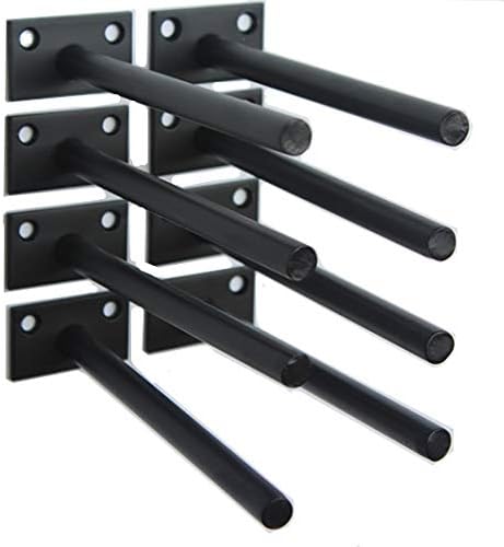 MHMYDZ 8 Pcs 6" Black Solid Steel Floating Shelf Bracket Blind Shelf Supports - Hidden Brackets for Floating Wood Shelves - Concealed Blind Shelf Support – Screws and Wall Plugs Included