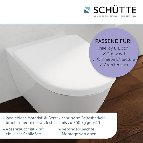 SCHÜTTE WC-Sitz passend zu Villeroy & Boch Subway 1, Omnia Architectura, Architectura, mit Absenkautomatik made in EU, Abnehmbarer Klodeckel aus bruchsicherem Duroplast, Toilettendeckel bis 250kg