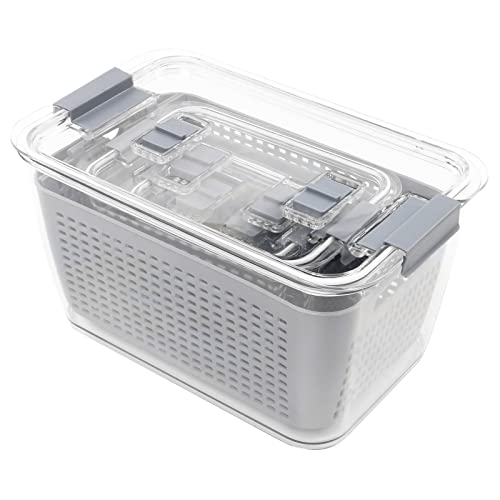 Modern-Depo Set Of 3 Refrigerator Produce Saver Containers Storage Bins With Adjustable Air Vent, Removable Filter Colander, Kitchen Organizer For Fruits Vegetables, Gray #TOP4