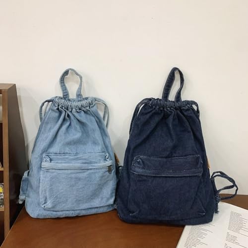 Sac à dos en denim à cordon de serrage grand format style universitaire pour cours et loisirs