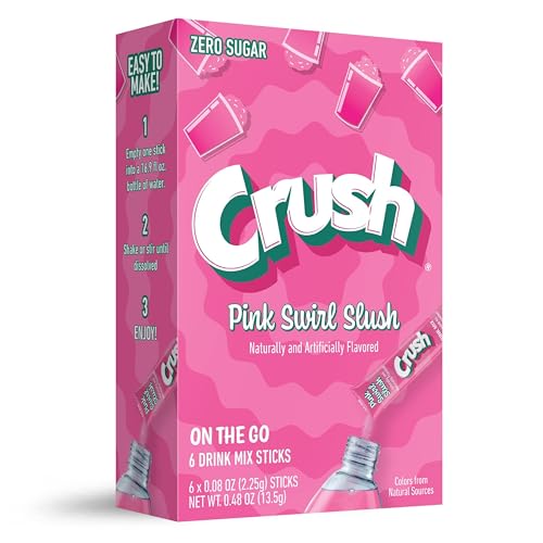 Crush Pink Swirl Slush, Zero Sugar On-The-Go Drink Mix Packets, 6 Pack