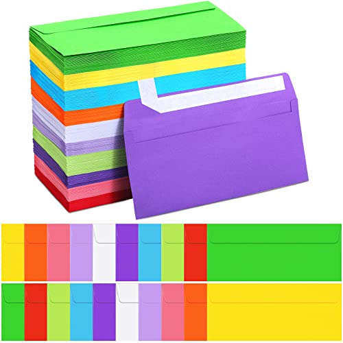 Outus 500 Pcs #10 Colored Envelopes Business Envelopes Adhesive Security Letter Size for Mailing Office Letter Check Invoices Letterhead Invitations Announcements 4-1/8 x 9-1/2''(Bright)