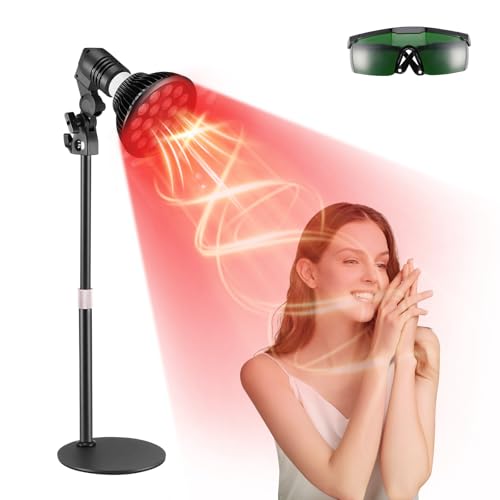 Luqixcey Red Light Lamp with Stand, 9 LEDs 660nm Red and 9 LEDs 850nm Near Infrared, Adjustable Gooseneck & Height, Infrared Lamp Device with Eyes Protection, Eye Protection Goggles