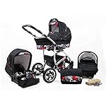 Kinderwagen 3 in 1 mit Autositz Isofix Babyschale Buggy Larmax by ChillyKids Pannenfreie Gelereifen Black Moro 2in1 ohne Babyschale