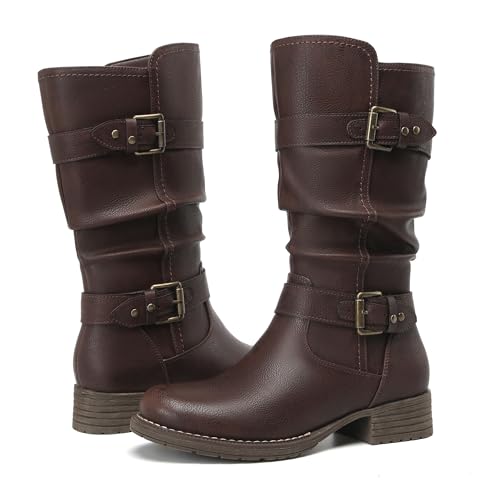 DECARSDZ Women's Fashion Mid Calf Brwon Boots For Women Dress Boot With Chunky Low Heel Style Zipper Comfort Booties by DECARSDZ - Used condition - Image 5