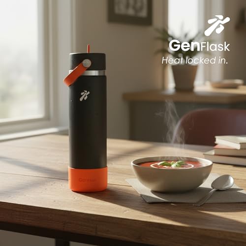 Image of VBOTT GENFLASK-Ozil -800 ml|Thermosteel Flask with Straw Sipper & Carrying Loop| SS 304 Water Bottle|Hot /Cold-18 /24 hrs|Insulated Bottles|Dark Grey /Orange Colour|Multipurpose