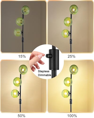 Image of Lightdot Dimmable Floor Lamp for Living Room with 3 Green Glass Globe Shade, Black Standing Lamps with Bulbs Included, Mid Century Modern Floor Lamp with 5Lbs Heavy Base for Living Room /Sofa Beside