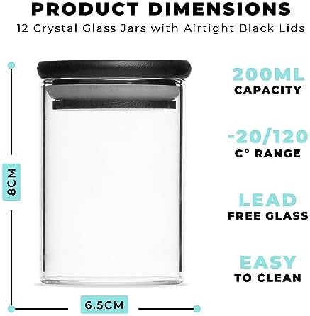 Livabl Black Bamboo Spice Jars with lids and Labels (200ml 12 pack) Glass Storage Jars with Bamboo Lids, 40 Minimalist Waterproof Spice Jar Labels- Airtight Herbs and Spices Containers