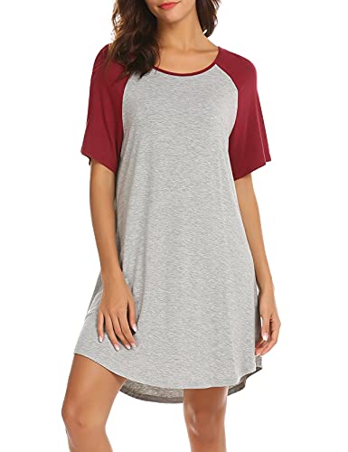Ekouaer Womens Nightshirts Viscose Chemises Slip Long Nightgown Sleepwear,(Short Sleeve)Wine Red,Small #TOP2