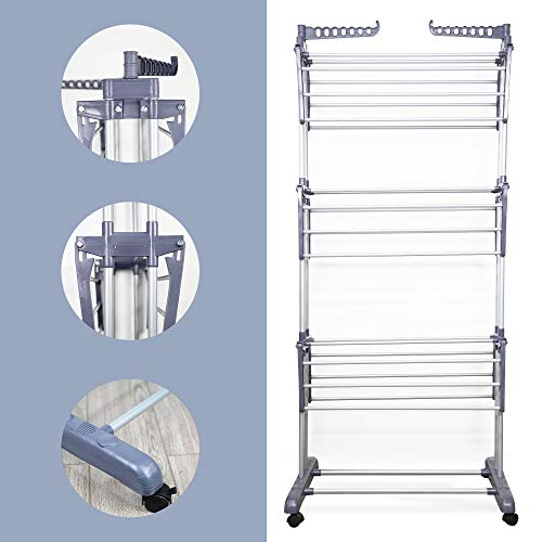 Youud Clothes Drying Rack 3-Tiers With Retractable Trays, Collapsible Shelves, Rolling And Base With Casters, Stainless Laundry Dryer Indoor Or Outdoor Standing Rack #TOP6
