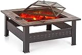 Braseros de leña para exteriores, braseros con estante para parrilla de barbacoa, brasero de metal para exteriores, mesa cuadrada, brasero, jardín, patio, calentador con cubierta, barbacoa, cocina p