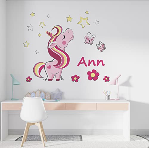 Little Unicorn Wall Decals – Attractive Foal Sticker with Flowers Starts and Butterfly – Cute Unicorn Decoration for Nursery Room Girls Bedroom Kids Playing Room – Children Personalized D?cor 7×8,5