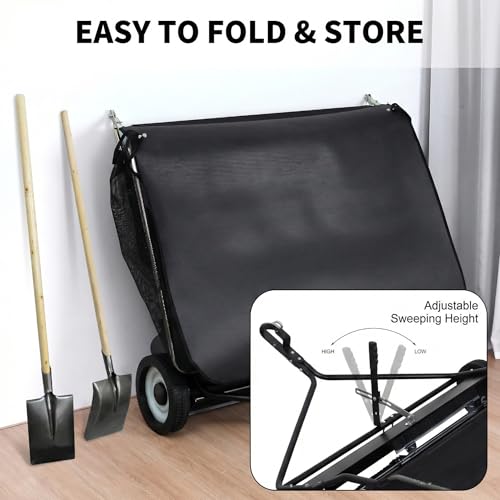 reukmuuc 44 in Tow Behind Lawn Sweeper with Adjustable Height, 25 cu. ft. Non-Woven Hopper Bag, Tractor Pull Behind Yard Sweeper for Leaves, Twigs, Grass Clippings and Dry Debris - Thumbnail 6