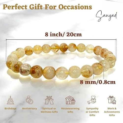 Image of Natural Citrine Crystal Bracelet for Men & Women - Certified Yellow Gemstone Beads for Wealth Abundance Positive Energy and Healing Jewelry