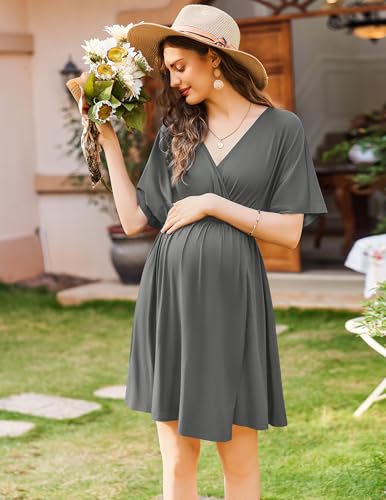Image of Ekouaer 3 in 1 Labor and Delivery Gown for Hospital Short Sleeve Maternity Nursing Dress Nightgown Postpartum Sleepwear