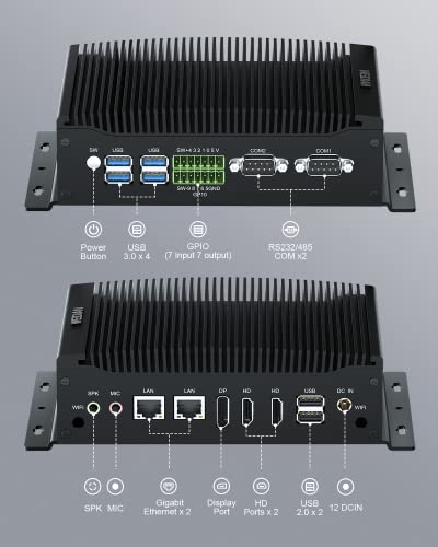 Image of WEIDIAN Fanless PC, Industrial Mini PC, Core i7-10510U (up to 4.90 GHz), 2HD+DP Triple Display, 2RS232 /RS422 /RS485 COM, 2RJ45 LAN, 6USB, GPIO, WiFi, BT, Win11, Linux, Ubuntu(32GB RAM 1TB SSD)