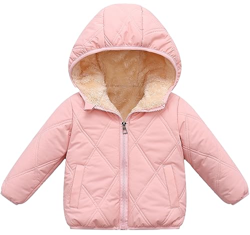 Happy Cherry Toddler Boys Girls Fleece Lined Warm Coats Winter Hooded Down Jacket Quilted Padded Puffer Outwear 1-6Y