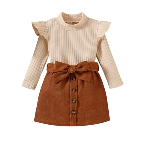 Koijhnb - Toddler Baby Girl's Puffed Sleeve Short Skirt 2 Piece Fall Winter Clothing Set Spring Princess Party Formal Outfits (choker-apricot, 2-3 Years) - -23%