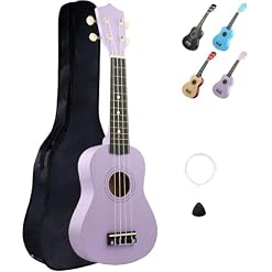 LXS Soprano Ukulele Ukulele for Beginners – 21″ Small Guitar Ukulele with Gig Bag, Standby String, Picks and Primary Tutorial (Purple) - Les Beatles, Paul McCartney, John Lennon, RIngo Starr, George Harrison