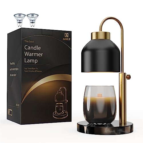 AIKUT Candle Warmer Lamp, with 2 Bulbs,Timer & Dimmer,Compatible with Large Yankee Candle Jars,3 Wick Candles,Height Adjustable Electric Top Melter,110-120v, (Black Marble)