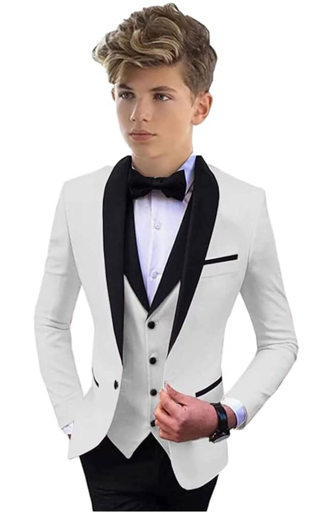 Abito formale con risvolto scialle per ragazzi 3 PC giacca gilet pantaloni ragazzi vestito da festa smoking da sposa vestito per bambini