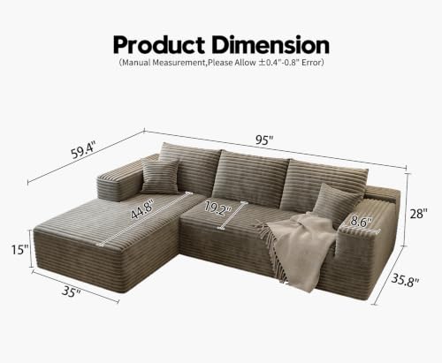 Image of Settab 95 inch Boneless Couch Modular Sectional Sofa L-Shape Lounge Cloud Couch,Flexible Module Combination for Living Room, No Assembly