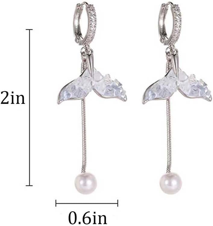Mermaid Earrings for Women Crystal Pearl Tail Dangle Earrings Beach Earring Mermaid Jewelry - Image 4