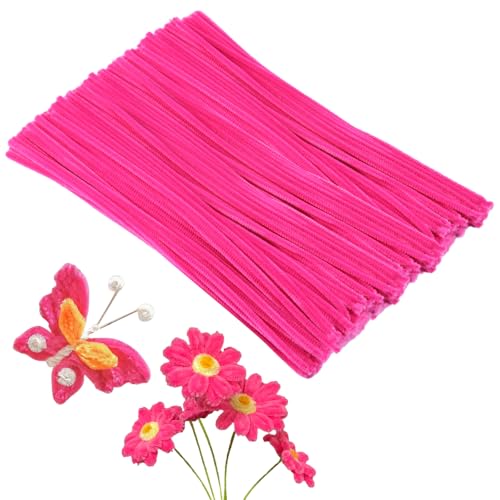 Image of 100Pcs Pipe Cleaners Craft, Pink Chenille Stems for Craft Supplies | Pipe Cleaners Bulk for Home Arts and Crafts Supplies, DIY Festivals Bouquet Limpia Pipas for Flower Making
