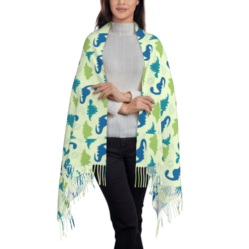 Cute Dinosaur Blue Green Print Women's Scarf Pashmina Shawls and Wraps for Wedding Evening Party Long Warm Scarves2