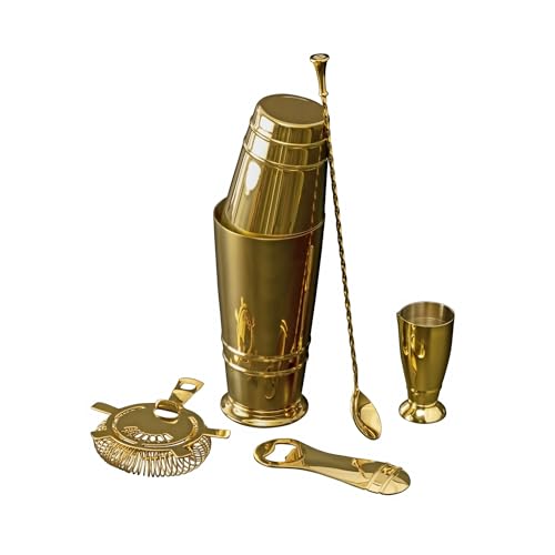 Crafthouse Signature Collection Stainless Steel Gold Bartender Essentials Kit (Set of 5), Gold