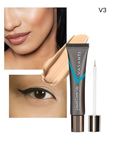 Vasanti Oil-Free Foundation & Concealer In 1 - Liquid Cover-Up (V3) - Full Matte Coverage Long Lasting Paraben-Free Vegan Friendly Makeup #TOP1