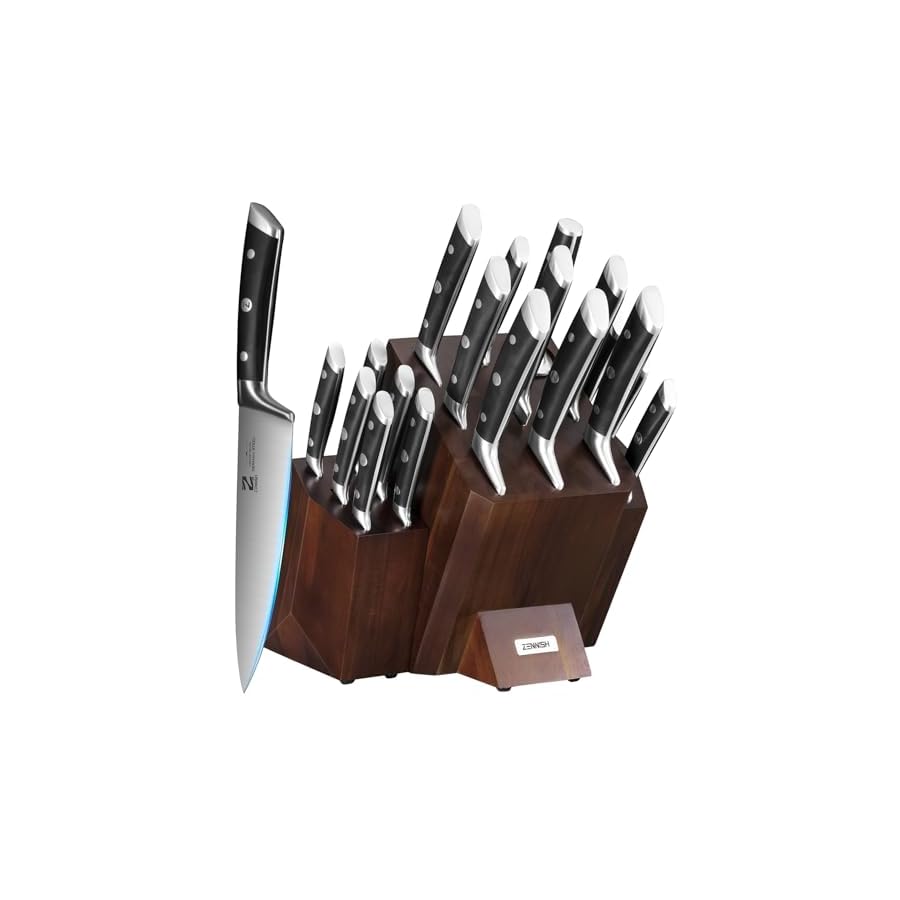 Zennish 18 PCS Knife Block Set, Pro Kitchen Knives Sets Ultra Sharp High Carbon German Stainless Steel Suitable For Family/Restaurant With Ergonomic Handle, Premium Gift Box