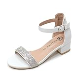 Vonair Girls Sandals Low Heels Ankle Strap Open Toe Dress Shoes Flower Girl Party Wedding Shoes for Girls White US 3