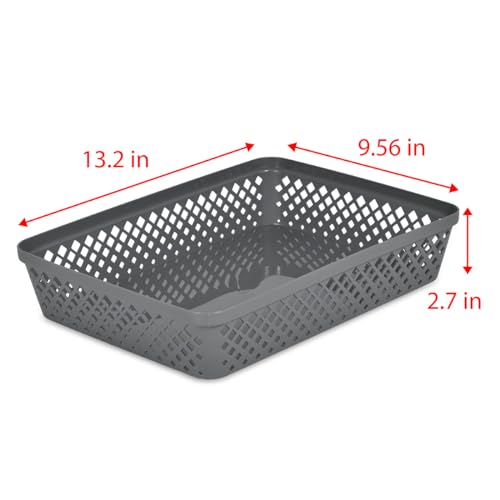 Image of Glad Plastic Storage Basket Set - Multipurpose Drawer Trays, Kitchen Pantry Containers, and Bathroom Bins - 3 Pack Large Organizers, Grey