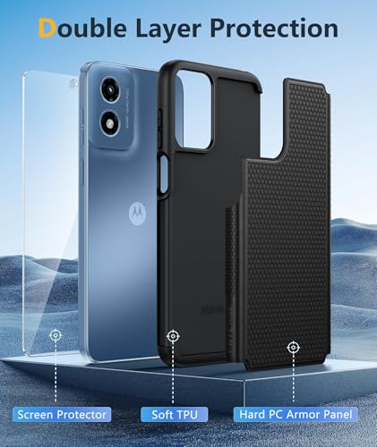 Image of FNTCASE for Moto G-Play 2024 Case: Motorola G Play 2024 Case 14FT Military Grade Drop Protection with Screen Protector Shockproof Rugged Anti-Slip Sweat-Resistant Matte Dual Layer Daily Cover (Black)