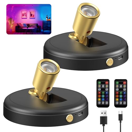 Zetunlo Spot Lights Indoor RGB Spotlight: Rechargeable Color Changing Wireless Uplights Indoor - Plants Tree Artwork Model Picture Display Accent Lighting for Home Decor Homeowners