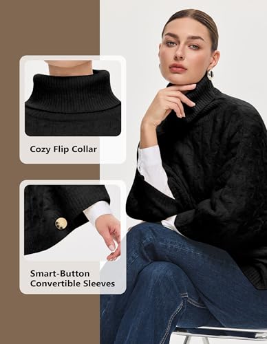 PULI Women Luxury Turtleneck Sweater Poncho Fashion Thick Cable Knit Cape Wrap Pullover Chunky Warm Shawl for Fall Winter4