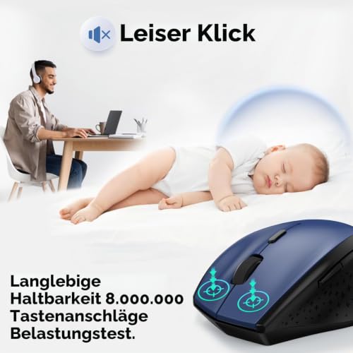 TECKNET Kabellose Maus, 2.4G Funkmaus mit USB Empfänger, Blau – Ansicht 2