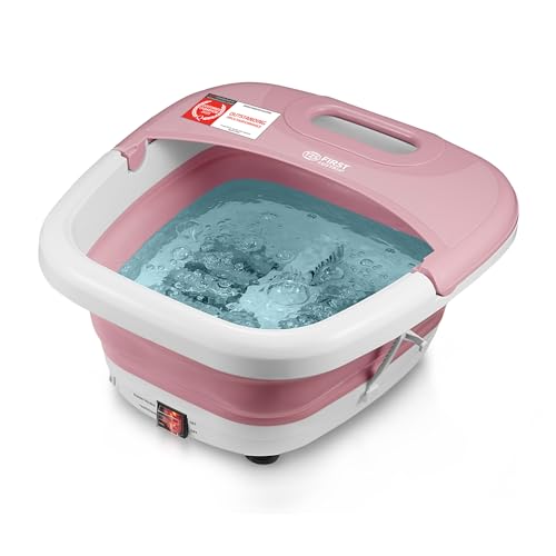 TZS First Austria pediluvio con funzione massaggio, richiudibile con serratura e set pedicure 3 pezzi, funzione riscaldamento, massaggio a bolle, rulli massaggianti - rosa