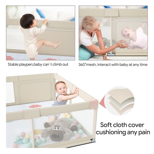 Image of Fodoss Baby Playpen with Mat - 59x59in Playpen for Babies and Toddlers, Kids Play Pen, Extra Large Baby Play Pen, Big Playard for Infants