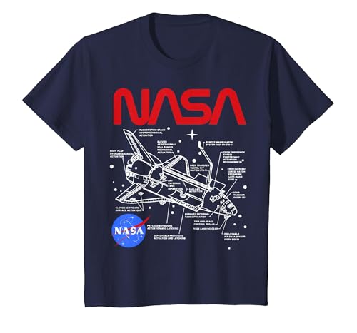 NASA Space Shuttle Schematic Layout Graphic T-Shirt T-Shirt, Kinder, Marineblau, 140