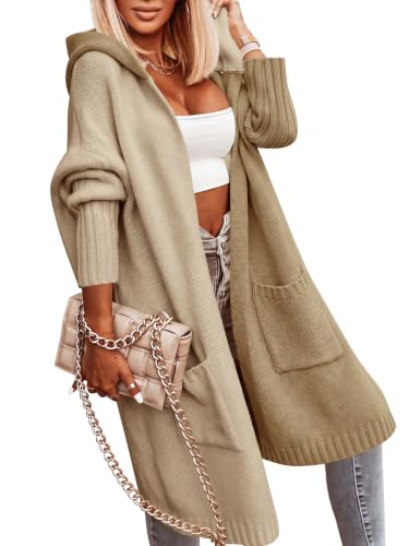 Image of Aoysky Womens Long Cardigans Cable Knitted Open Front Oversized Hooded Outerwear Sweater Coat